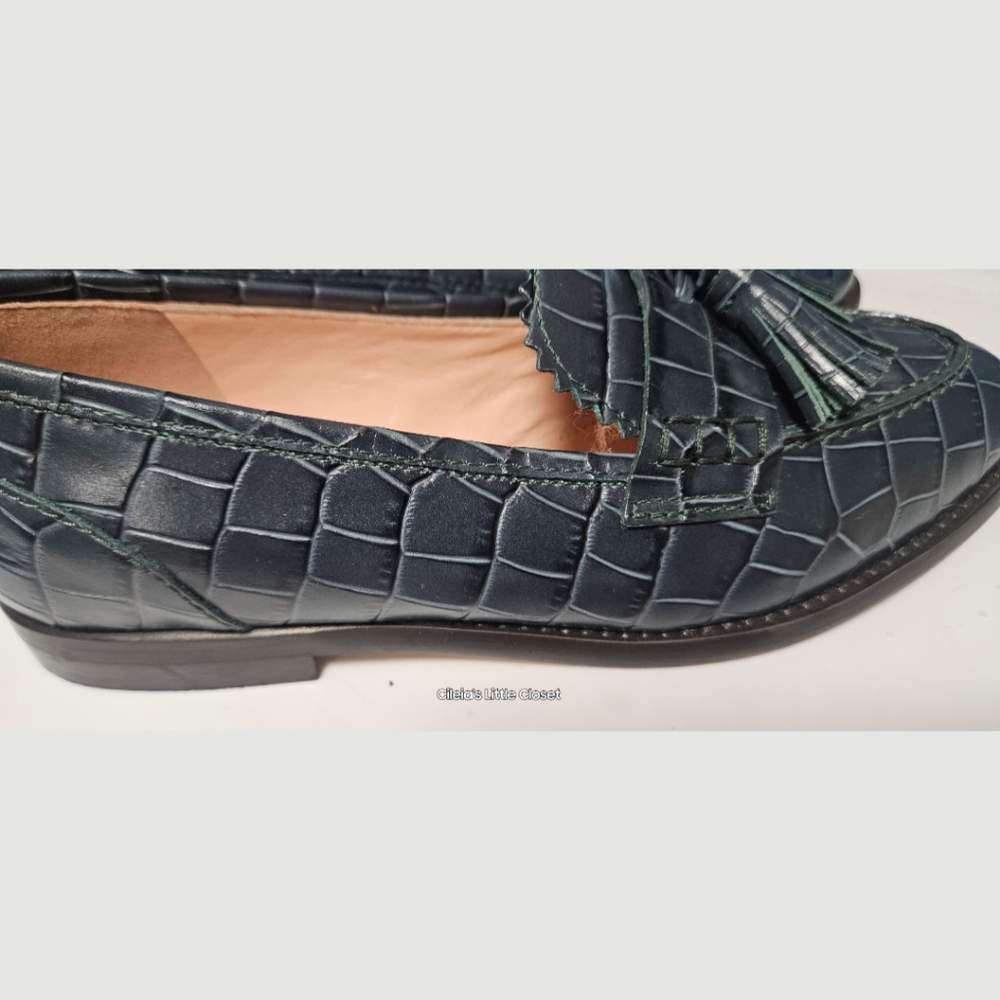 J Crew Academy Tassel Leather Loafers embossed, Green, 5.5 ✔️ - Picture 6 of 8